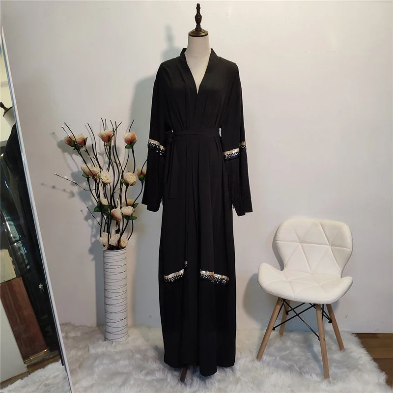 Открытый кардиган черный Дубай Abaya кимоно хиджаб мусульманское платье женская
