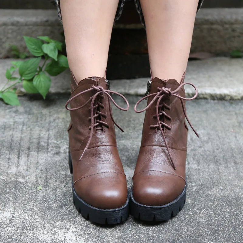 

Clearance Original 2019 New Autumn and Winter Comfortable Platform Ankle Boots Casual Genuine Leather Martin Boots Handmade Women's Boots