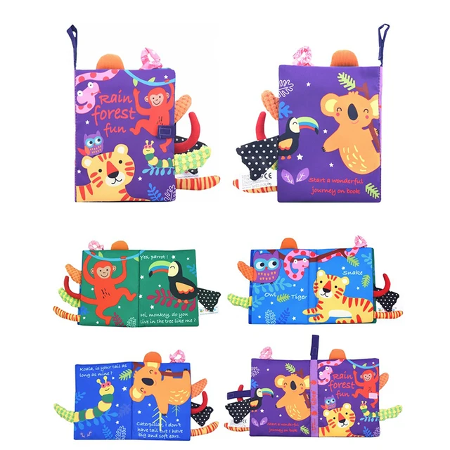 Baby First Soft Activity Animal Tail Cloth Book For 0-36 Months Toddler Visual Excitement Quiet Book Black White Rattle Book Toy 2