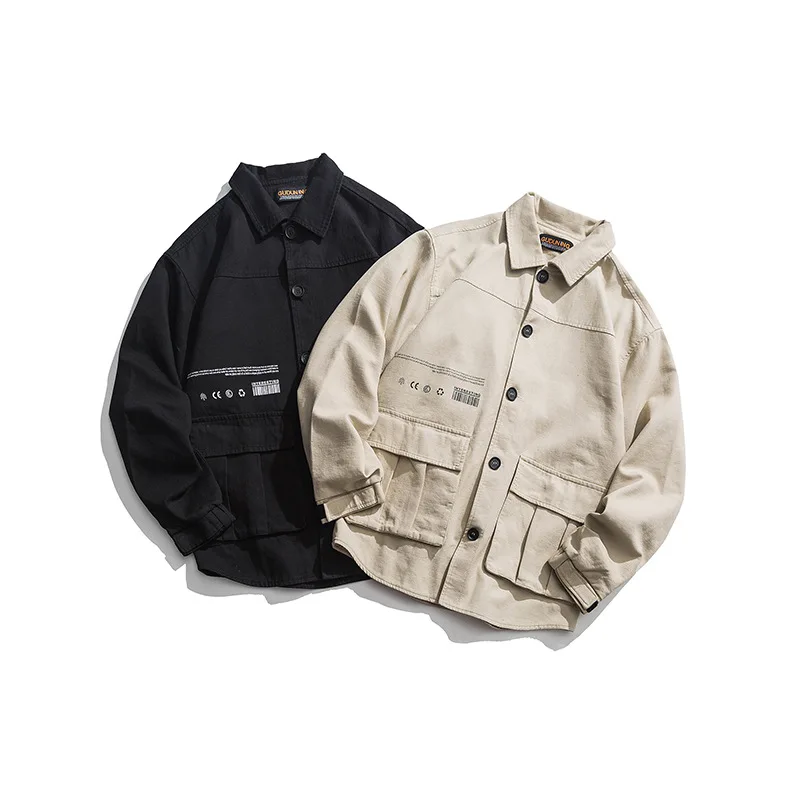 

2019 New Style Japanese-style Retro Retro Workwear Coat Men's Autumn And Winter Simple Printed Loose-Fit MEN'S Jacket Fashion