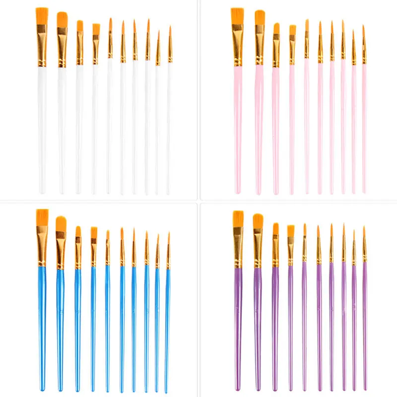 Lonely Finger 10pcs Artist Paint Brushes Set Nylon Hair Plastic Handle for Acrylic Oil Watercolor Professional Art Painting Kit 4