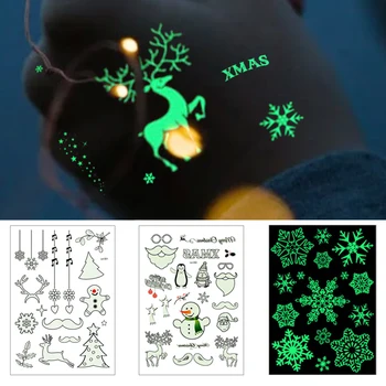 

21x15cm Merry Christmas Gifts Stickers Luminous Tattoo Sticker Navidad Snowflake Waterproof Glowing Stickers Christmas New Year