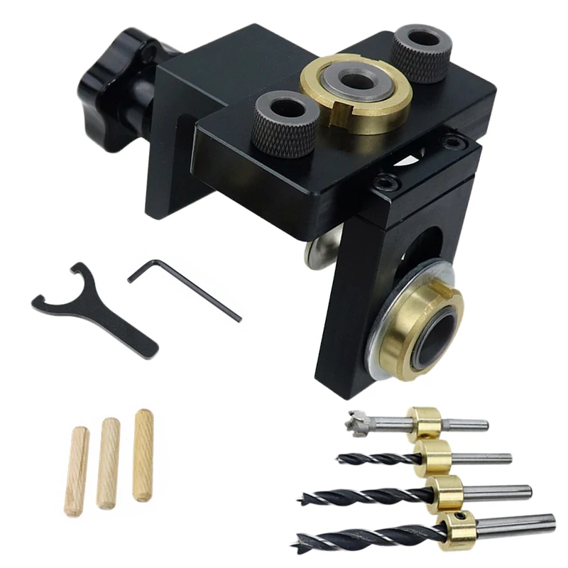 

Black Aluminum Pocket Hole Screw Jig Dowel Drill Guide Positioning Locator Tools
