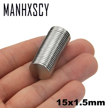 

100pcs Neodymium N35 Dia 15mm X 1.5mm Strong Magnets Tiny Disc NdFeB Rare Earth For Crafts Models Fridge Sticking 15x1.5mm