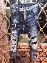 Vaqueros de moto para hombre, Jeans de moda DSQ2 rasgados con puntos de pintura, 2021*9608