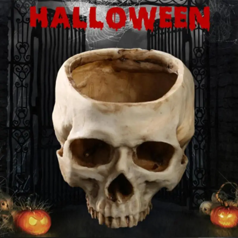 Resin Skull Model Resin Flower Pot Halloween Shining Fruit Plate Human Storage Container Home Hotel Decoration Manual Pots