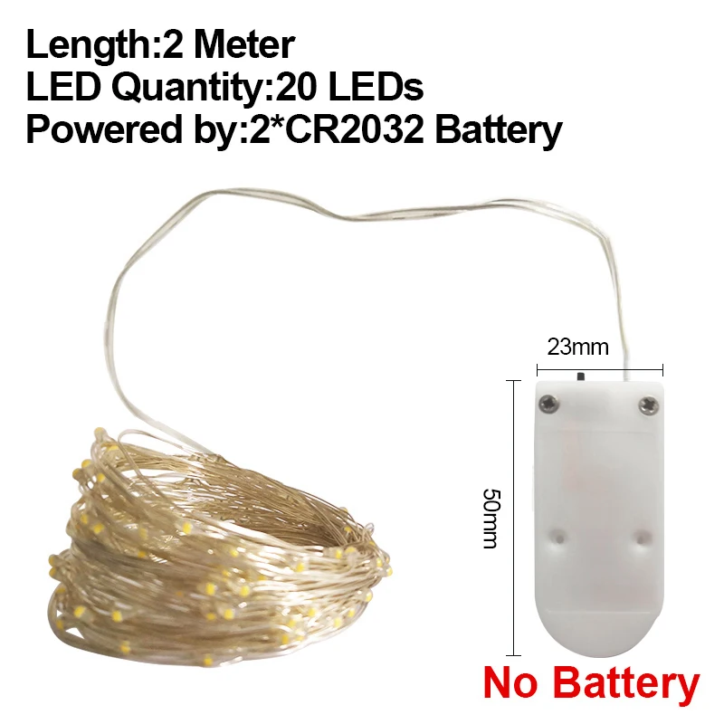 Светодиодный Сказочный светильник 2/5/10 м строка светильник Медный провод гирлянда на Батарея приведенный в действие для внутреннего и наружного спорта Рождественский светильник s украшения - Испускаемый цвет: 2M CR2032 No Battery