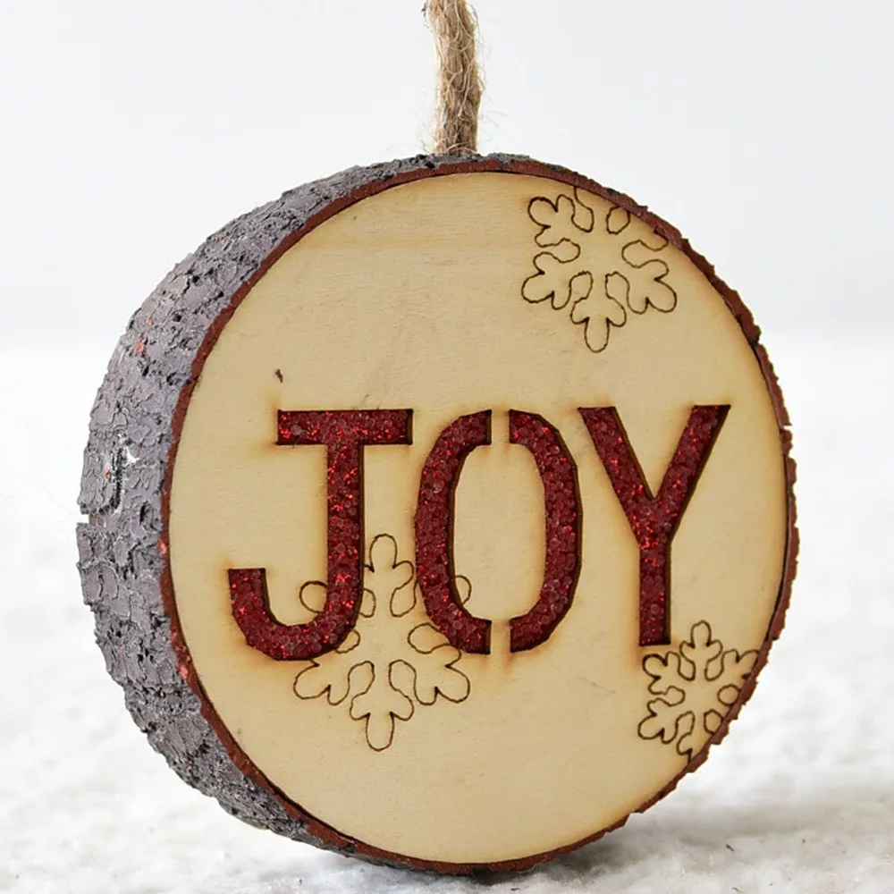 ROUND JOY 10X3CM 1 шт. мини забавная Рождественская елка висячие украшения пятиконечная звезда рождественская подвеска круглой формы деревянный кулон домашний декор - Цвет: ROUND JOY 10X3CM