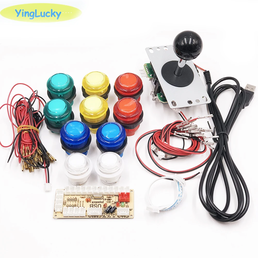 2 игрока джойстик аркадный DIY Kit светодиодный запчасти кнопка+ Джойстики+ USB контроллер-кодировщик для Mame для Raspberry Pi 3 - Цвет: Colorful