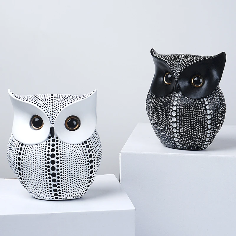 Nordic Style Owls Ornament Owl Resin Craft Lovely Bird Miniatures Figurines for Home Decor Living Room Bedroom Office Decoration 2