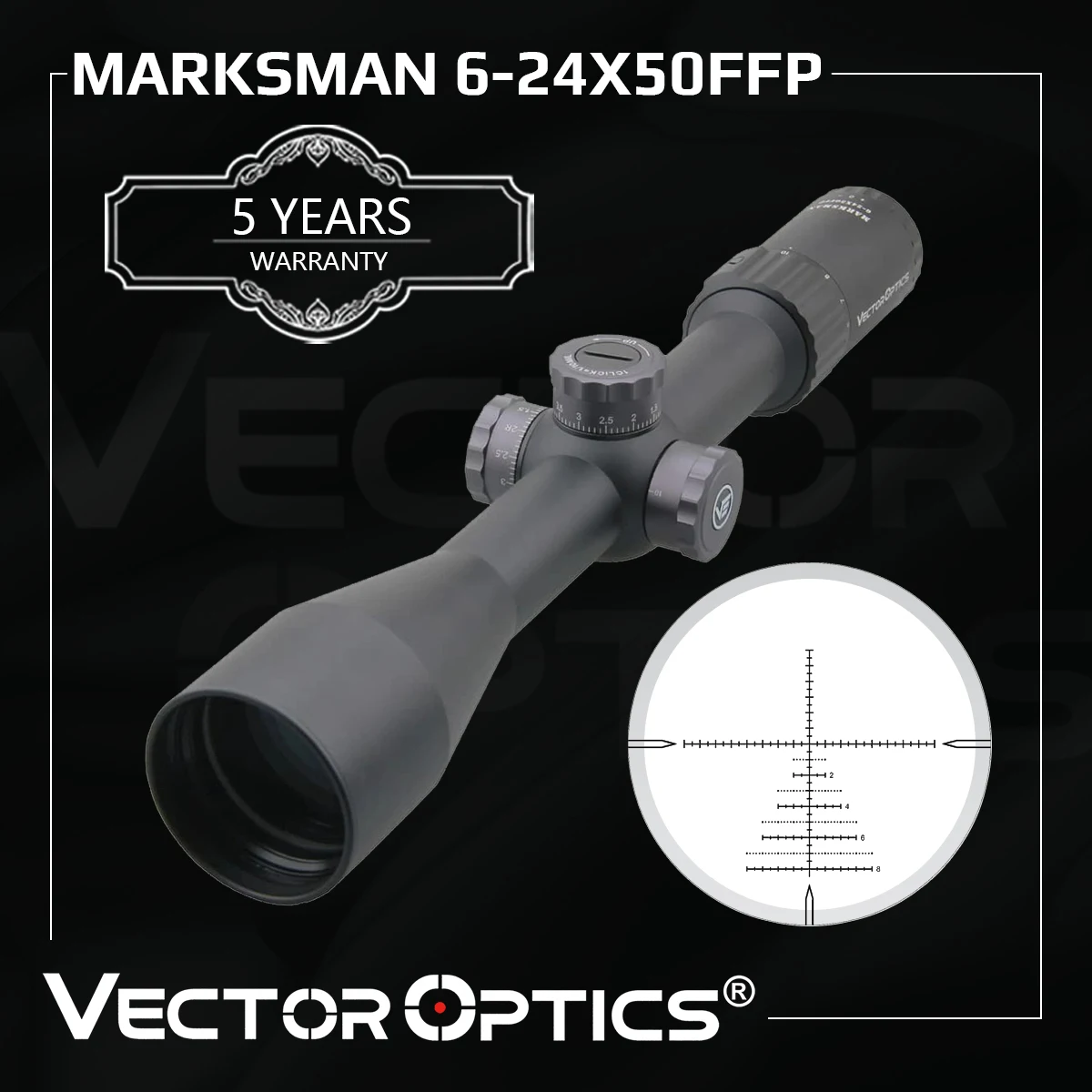 - Vector Optics Marksman 624x50 FFP Tactical Riflescope 110 MIL Min Focus 10yds First Focal Plane Hunting Rifle Scope 338 Lap