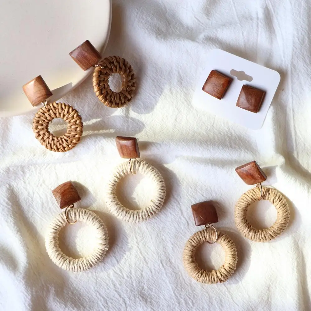 

Geometric Wood Braid Fall Earrings Bohemia Round Circle Handmade Earrings For Women Jewelry Boucles D Oreille Femme 2019