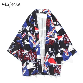 

Men Shirt Mens Three Quarter Shirts Printed Summer Thin Japanese Style Open Stitch Loose Male Retro Designed Couples New Fashion