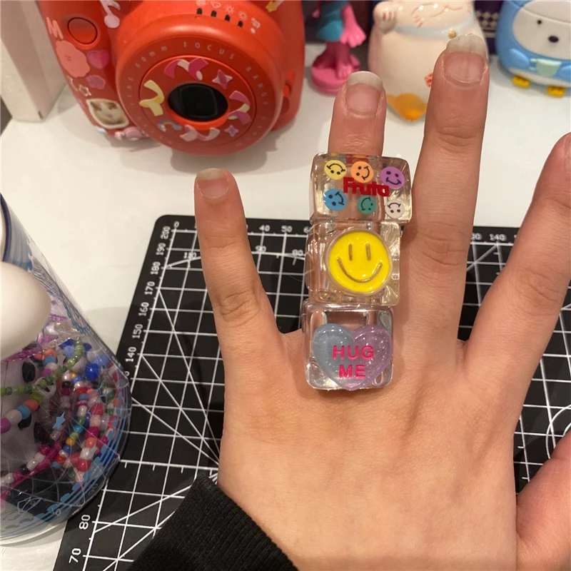 Finger ring Jewelry accessories Korean Heart Love Letters Resin Rings For Women Egirl Party Harajuku Y2K EMO Jewelry Gifts Accessories
