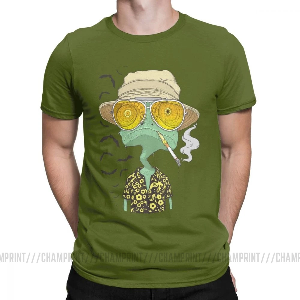 Мужские футболки с надписью «Rango Fear And Loathing In Las Vegas», футболка с короткими рукавами из чистого хлопка с принтом «летучая мышь» - Цвет: Армейский зеленый