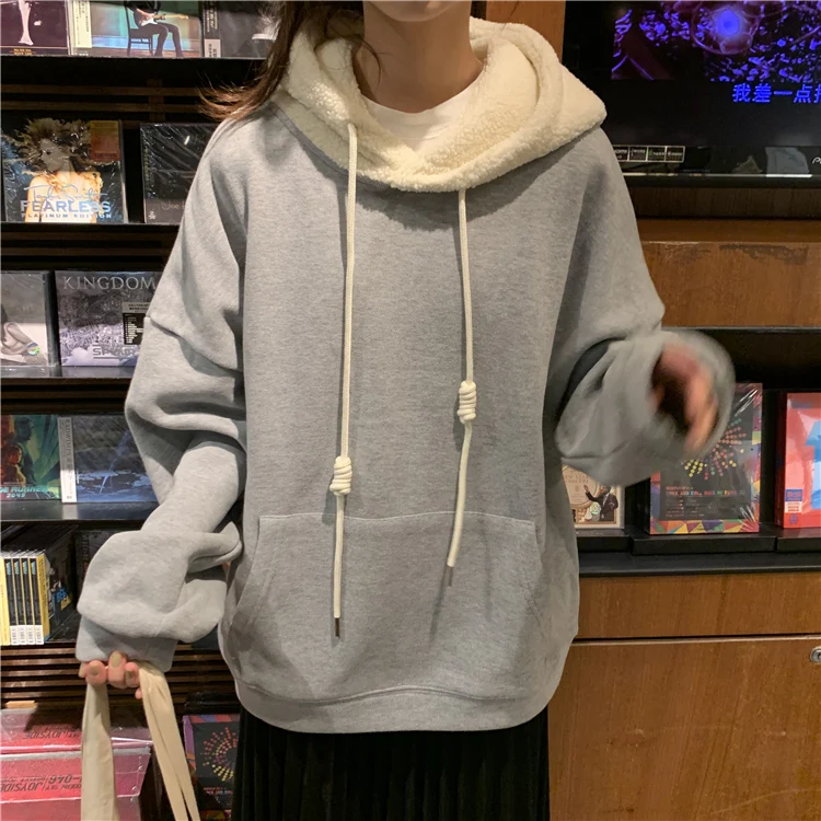 Женские флисовые толстовки с капюшоном Harajuku, Модные женские пуловеры, теплая куртка с капюшоном и карманами, повседневное Свободное пальто, топы