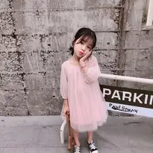 Милое праздничное платье для девочек милое кружевное Сетчатое платье принцессы для маленьких девочек платье с помпонами и рукавами три четверти, одежда От 2 до 12 лет в конце июля