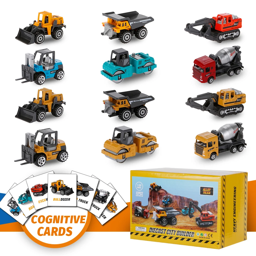1 64 メタルダイキャストカーモデルのおもちゃ 12 個建設車のおもちゃ認知カード おもちゃの車男の子子供キッズ幼児年齢 3 4 5 ダイキャスト 車のオモチャ Aliexpress
