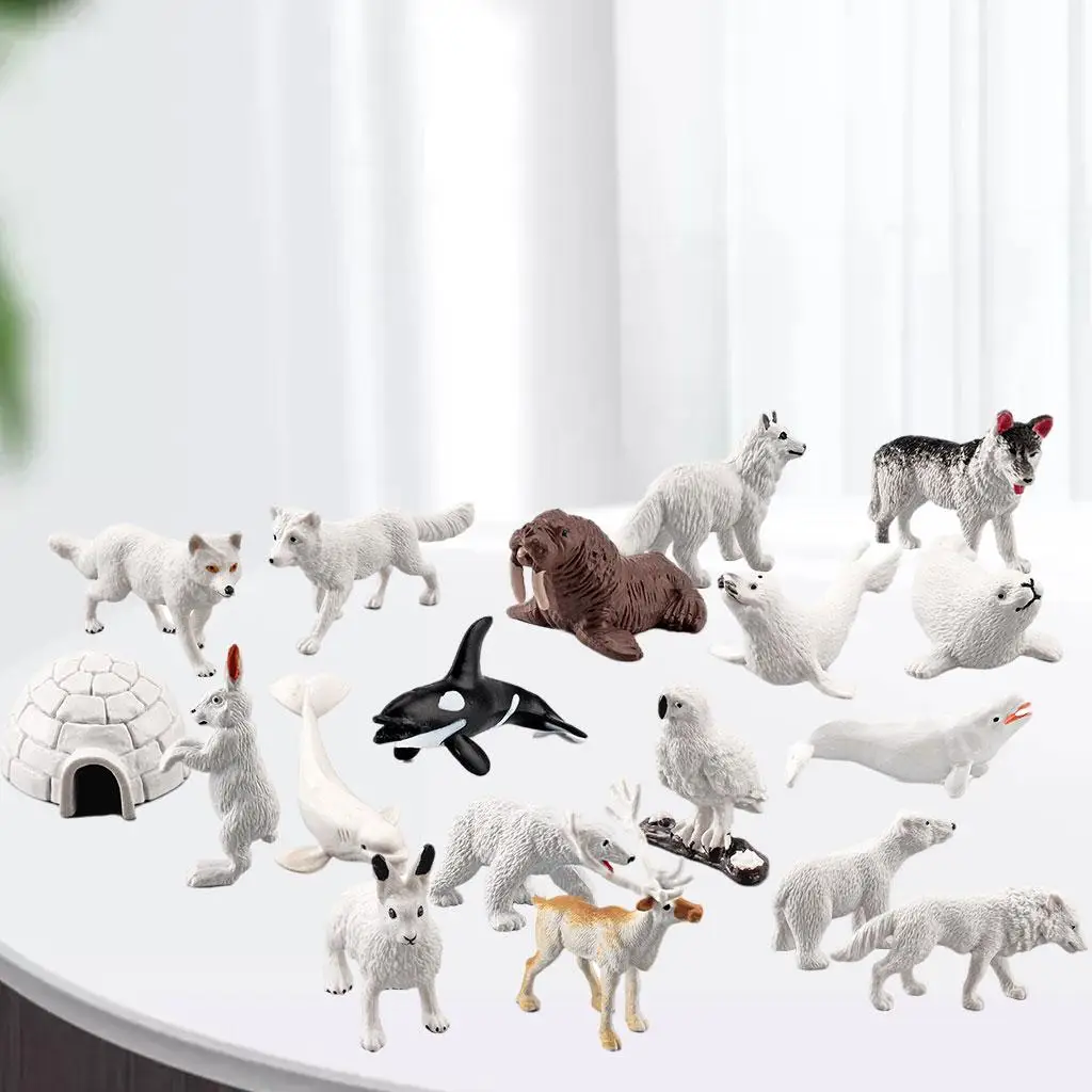 Juego de 10 figuras de animales del Ártico, juego de 10 figuras de animales  polares, incluye sello de oso polar, reno, lobo, conejo, zorro, iglú para