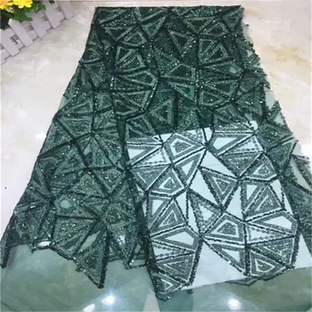 

2019 high quality Composite sequence French Nigerian green sequins net African tulle mesh sequence lace fabric for dress 5y/lot
