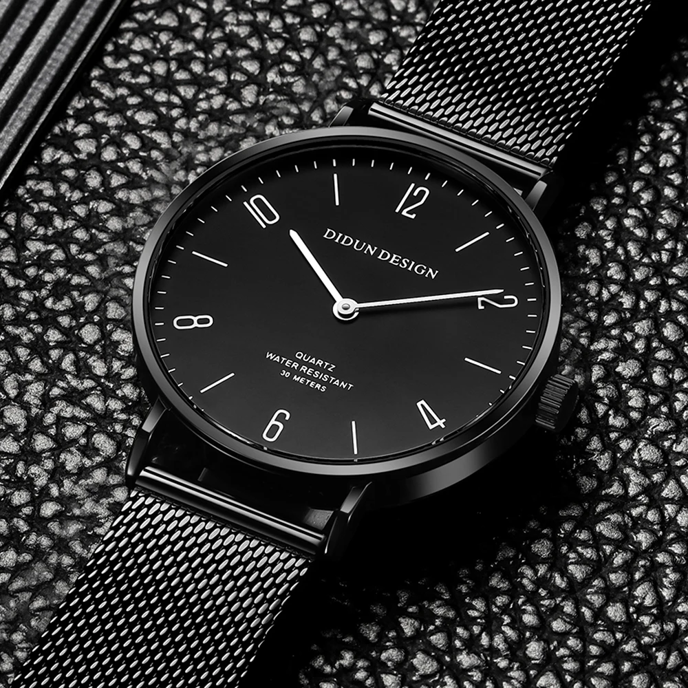 DIDUN Luxury Brand Watch Men Mesh Ultra thin Stainless Steel Wrist Male
