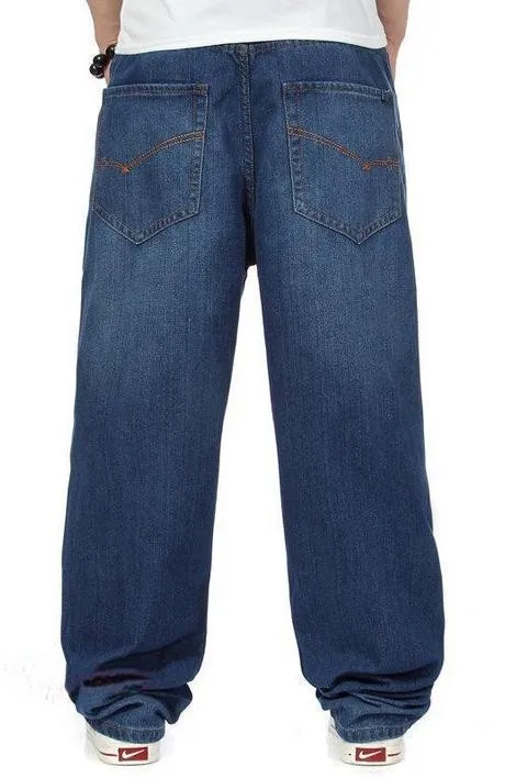 Новые модные мешковатые джинсы мужские темно-синие хип-хоп свободные Скейтборд Мужские джинсы большого размера 30-46 брюки