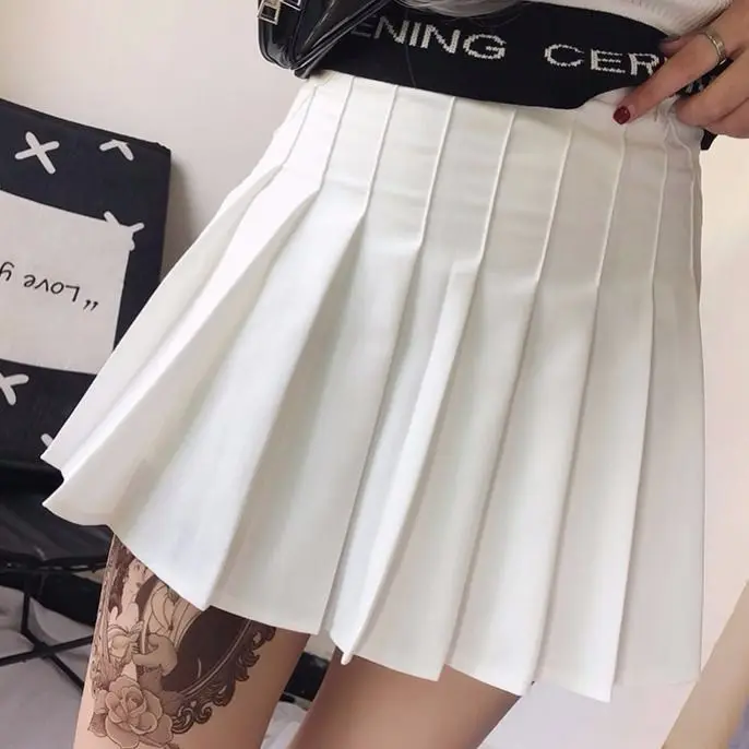 White with Belt Весна Лето Харадзюку женские модные юбки Милая плиссированная юбка в стиле панк Высокая талия Женская черная короткая юбка карго с поясом - Цвет: White with Belt