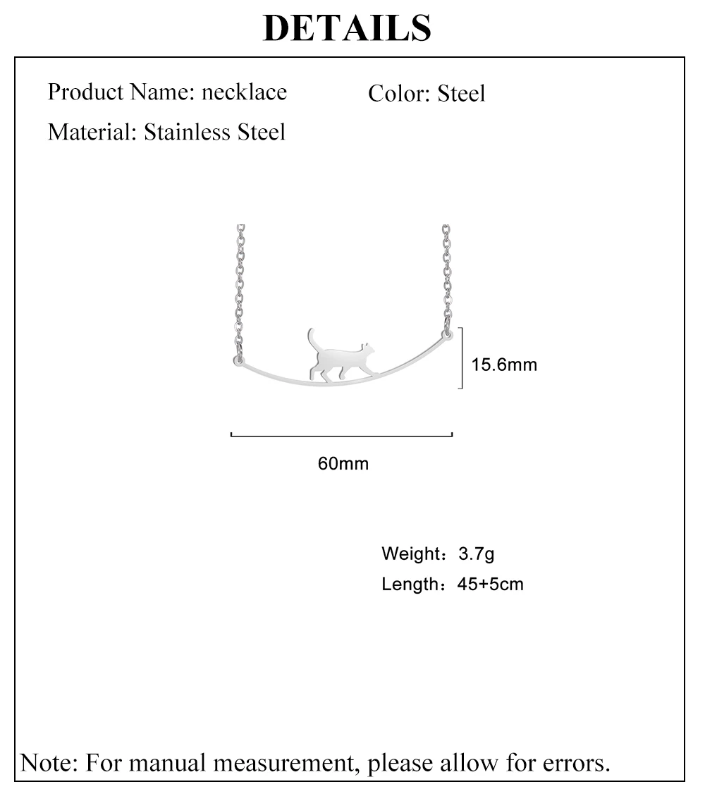 Cazador Nette Walking Katze Anhänger Kette Halsketten Edelstahl Schmuck Einfache Katze Gebogene Choker Halsketten Frauen Party Hochzeit – Detail 7