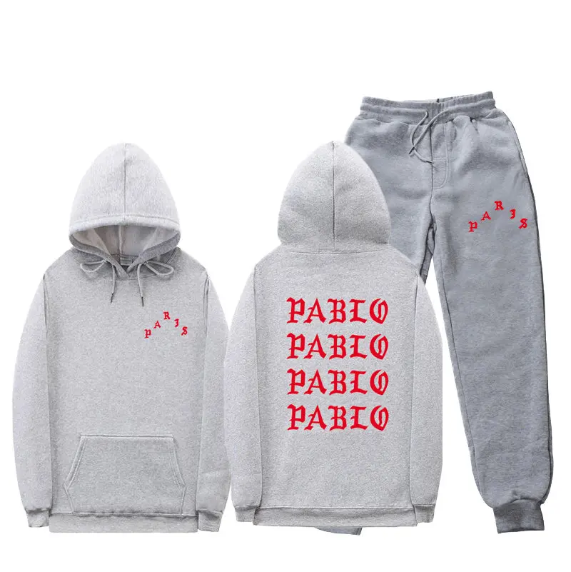 Мужские комплекты спортивной одежды I Feel Like Pablo, Осень-зима, толстый мужской повседневный спортивный костюм с капюшоном, мужской комплект из 2 предметов, толстовка+ спортивные штаны