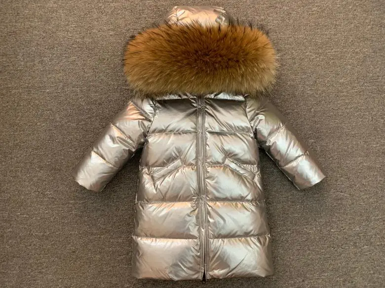 silver brown collar 90% теплые парки на белом утином пуху зимняя верхняя одежда для мальчиков зимняя плотная длинная куртка-пуховик серебристого цвета пальто с капюшоном для девочек - Цвет: silver brown collar
