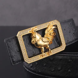 Fashion Fancy Black Belt Cock Copper Buckle High-End Brand Leather Designer Men's Jeans Casual Cinto Masculino