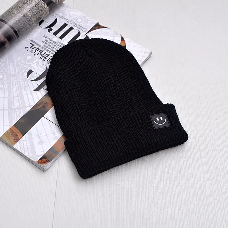 SQTEIO осень Skullies Beanies смайлик шерсть однотонная шляпа пара теплая вязаная шапка Классическая Повседневная шапка