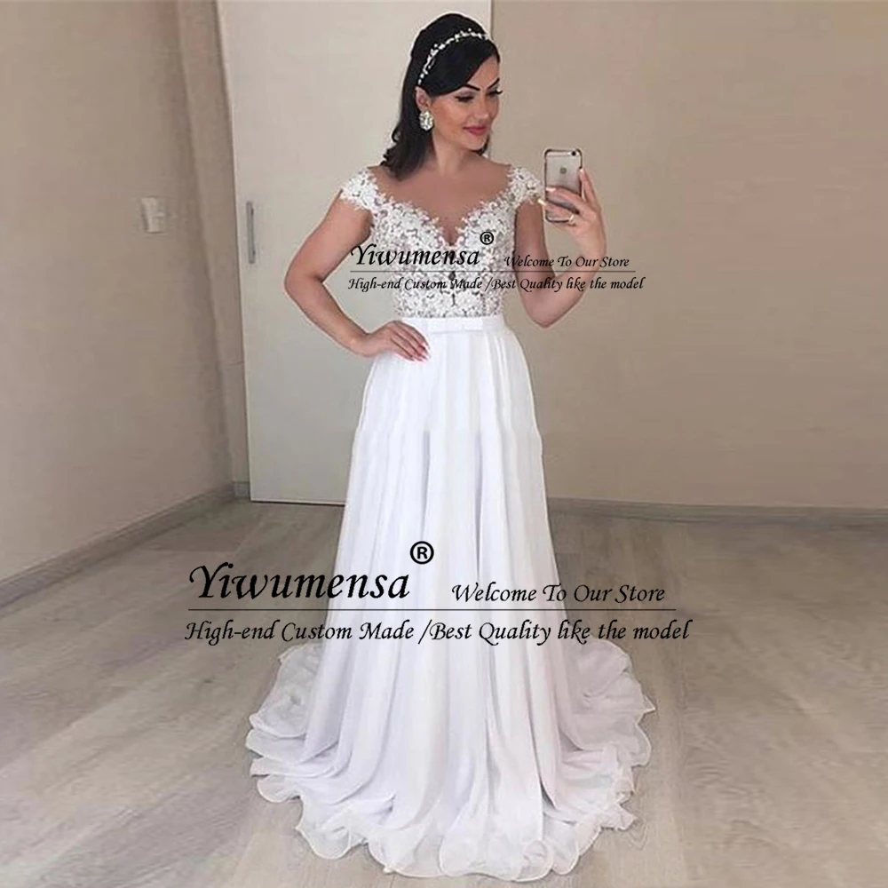 

Chiffon Backless Beach Wedding Dress Plus Size Off Shoulder Lace Bridal Gown Robe De Mariee 2020 V Neck Bride Dresses Trouwjurk
