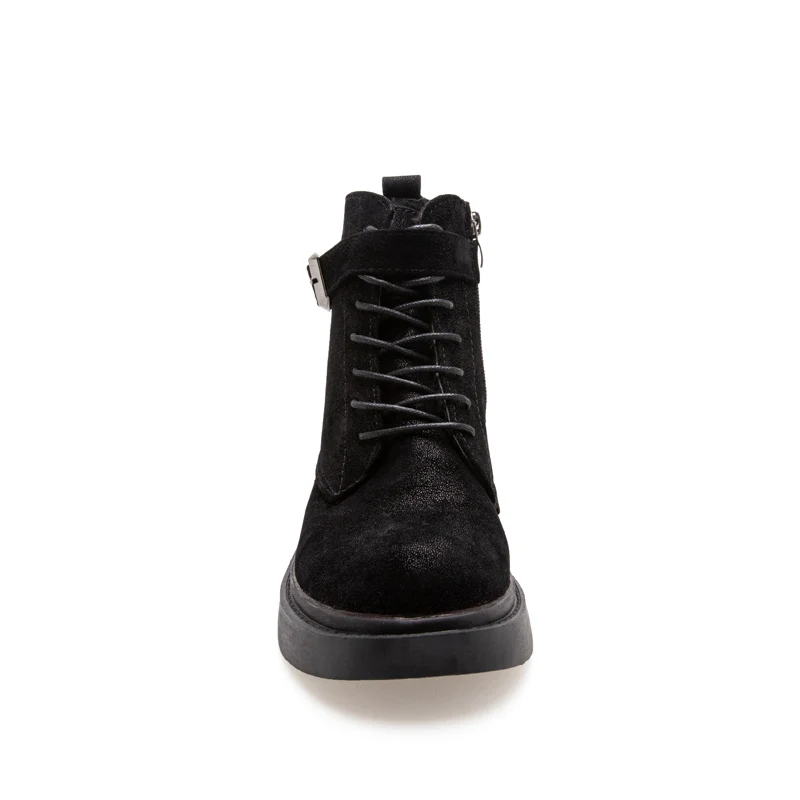 Зимние ботинки на платформе; женская черная резиновая обувь; Ботинки martin; кожаные ботинки в военном стиле; женские ботильоны с пряжкой; Новинка года