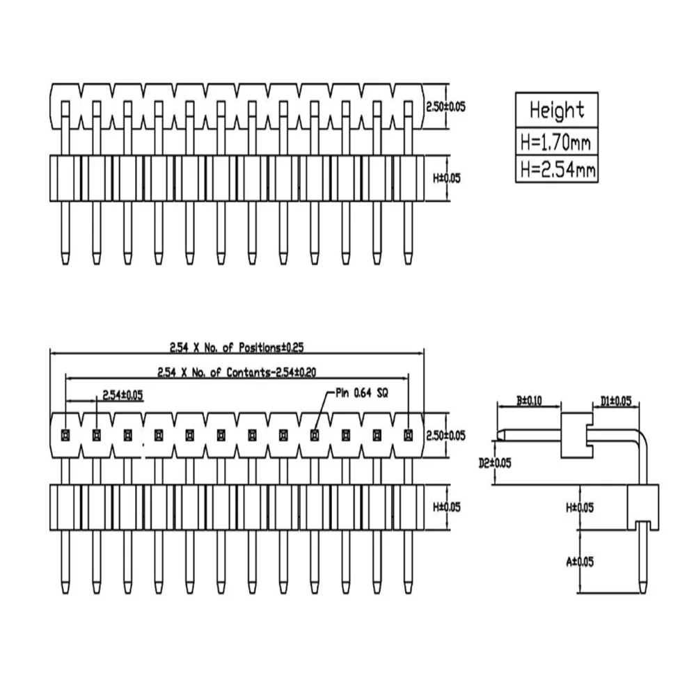PCB разъем 200 шт. 1* 40Pin 2,54 мм Однорядный положительный/Обратный Бендер медная игла позолоченный для Arduino электронный Compone