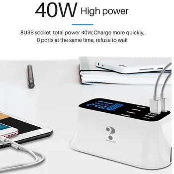 

Phone Digital Display LCD Office Multi-port Tablet Power Adapter USB Smart Charger Type-c Home Travel Desktop Quick