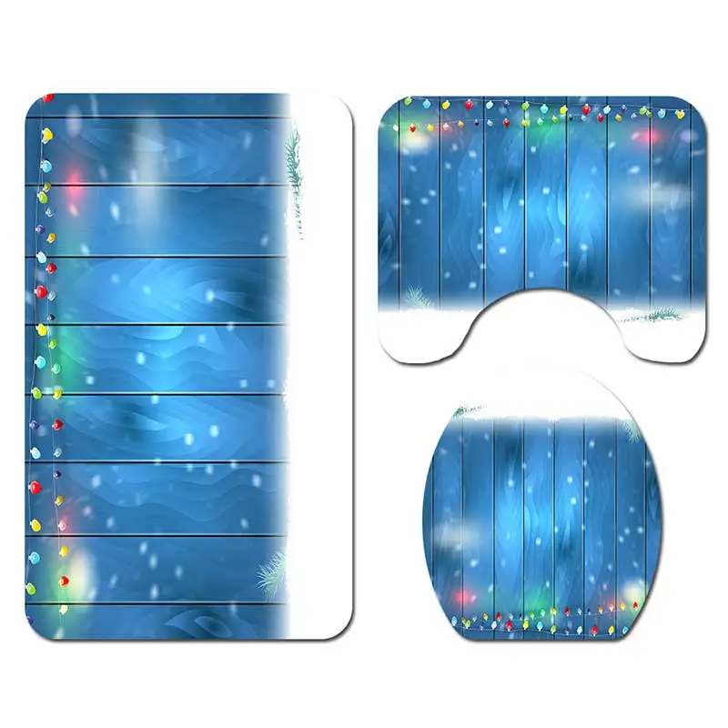Landscape Print Shower Curtain Floor Mat Carpet Mat Combination Bathroom Toilet Mat Bathroom Curtain Set