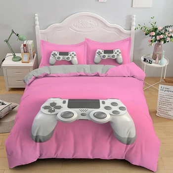 

Girl Pink Game Bedding Set Modern Gamer Comforter Duvet Cover For Kids Adult Single Double King Queen Euro Size