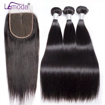 

Straight Hair Bundles With Closure Brazilian Human Hair Weave Bundles With 4X4 Closure Lemoda Hair Extension MIddle Part Lace