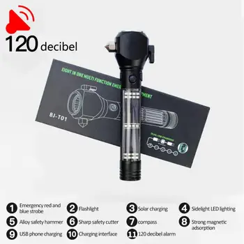 

Waterproof Camping Light Ultra Bright LED Flashlight Torch T6 Outdoor Solar Lamp Escape Rescue Safety Hammer USE 18650 Battery