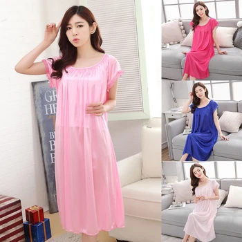 

Home Sexy Short Sleeve Women Sleepwear Satin Nightgown Vestidos Lace Ice Silk Nightdress Oversized Lingerie Nightdress