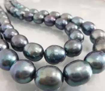 

Fashion jewelry Free Shipping SINGLE STRANDS AAA 12-14MM NATURAL TAHITIAN BLACK PEARL NECKLACE 35 inch