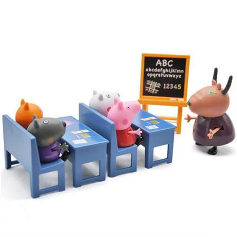 Настоящая Розовая Свинья девочка PEG игрушка свинья класс Джордж Антилопа учительница класс игра Боулинг для раннего детского развития сцена подвижные детские игрушки