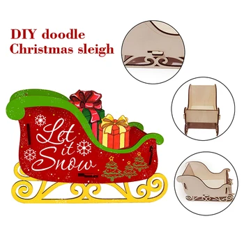 

Wood crafts 3D plywood ornaments laser cut christmas sleigh DIY doodle painting for kids