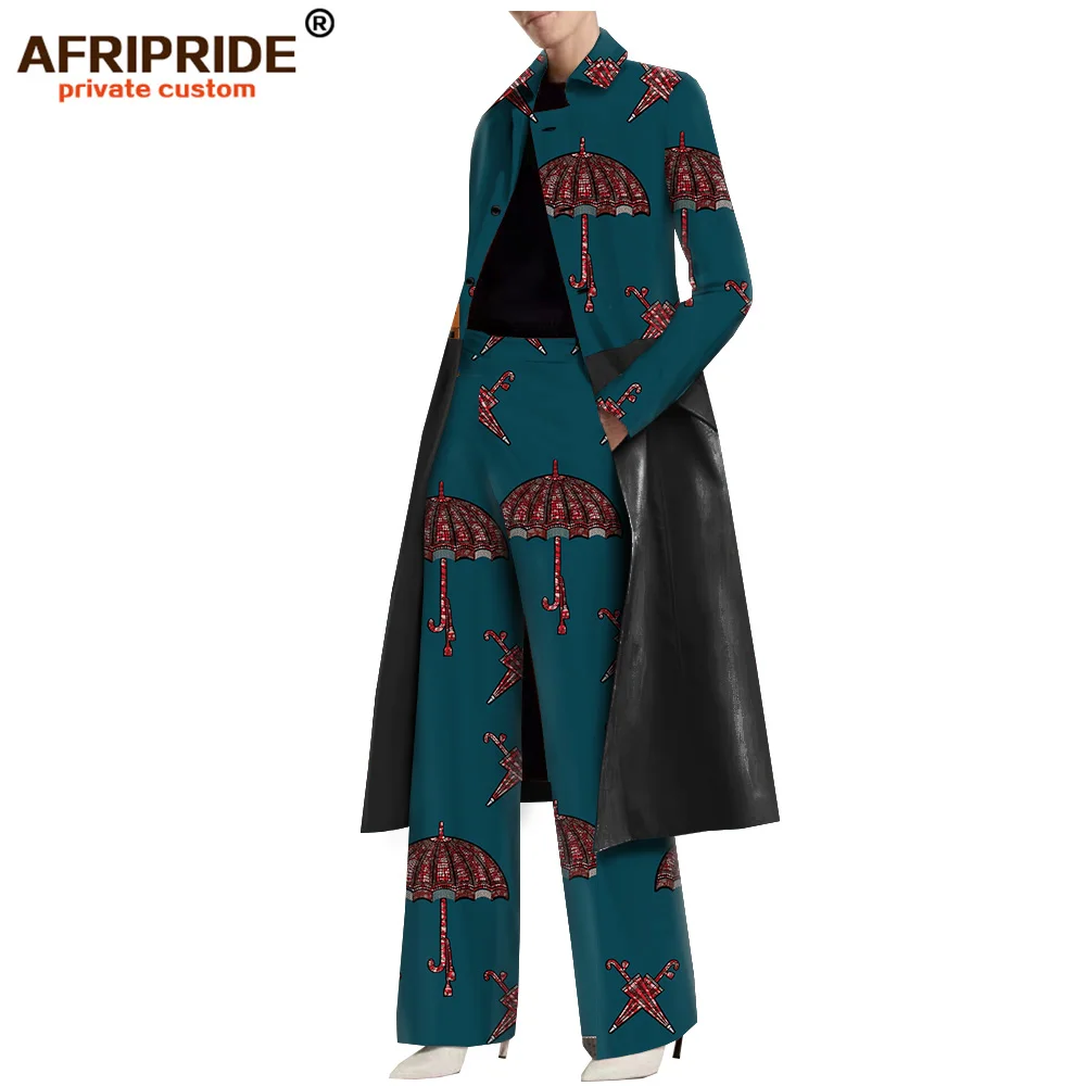 Африканский Анкара принт брюки набор для женщин AFRIPRIDE однобортный длинный пиджак+ полная длина широкие брюки набор A1826036 - Цвет: 521J