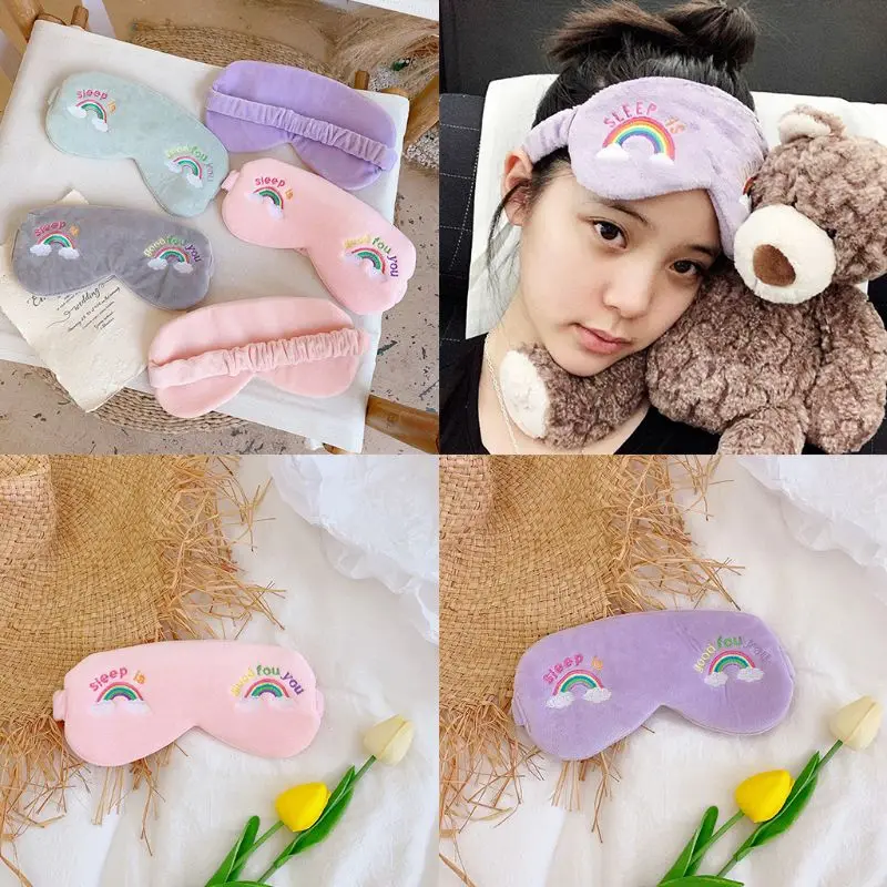 Корейская женская Милая маска для сна ярких цветов для девочек, многоцветная повязка на голову для макияжа с милой радужной вышивкой, бархатная повязка для волос