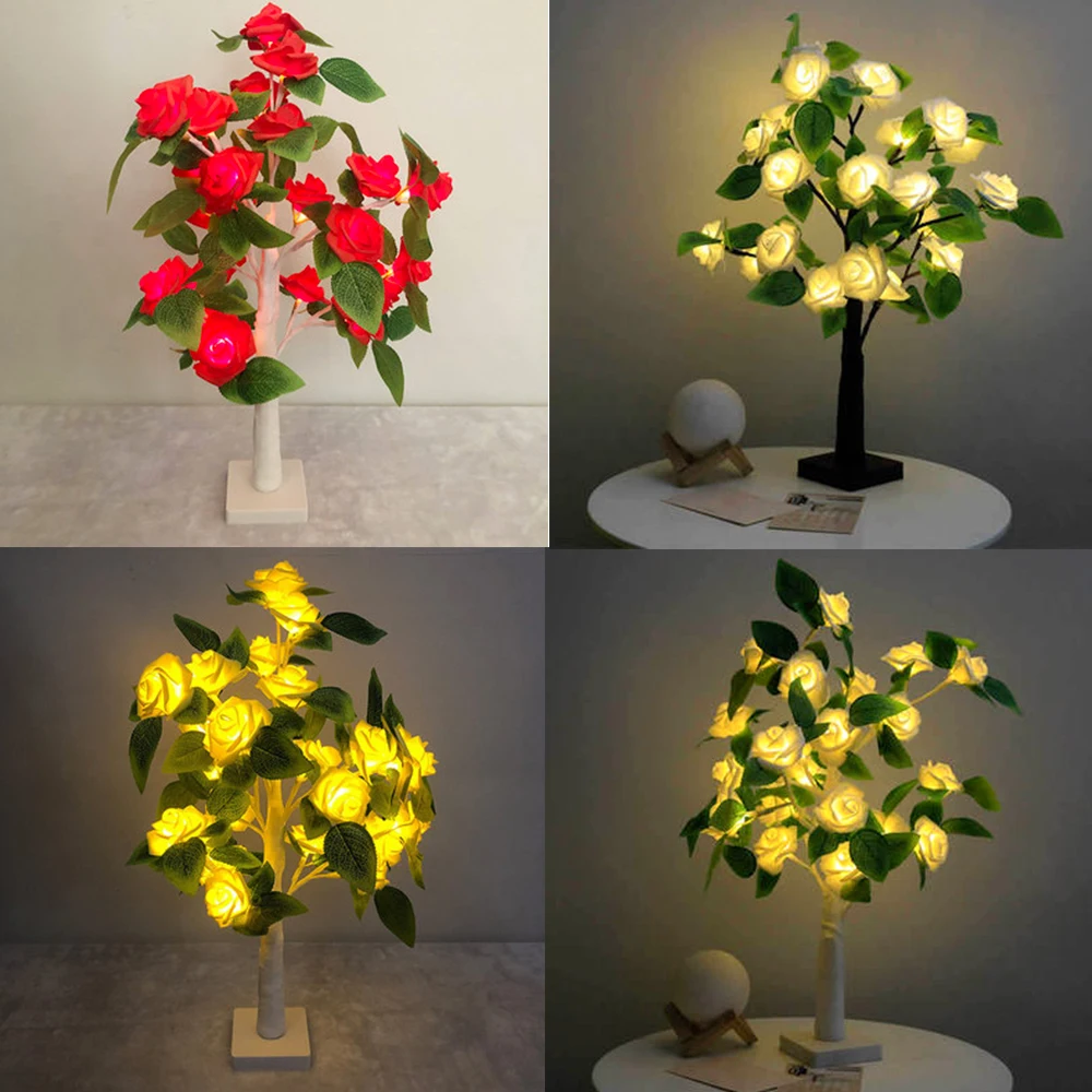 Girl Room Rose Tree Led Decoration Night Lamp Table Lamp Desk Glow Tree Decoration Christmas Wedding Valentine's Day Warm Gift nite light