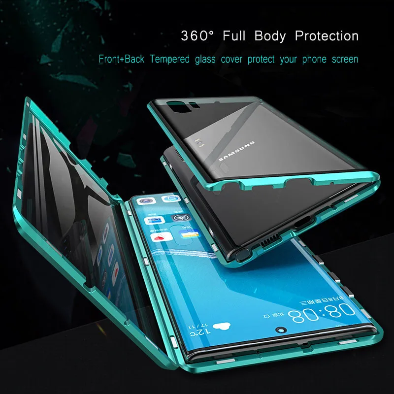 360 магнитный металлический чехол для Samsung Galaxy S20 S10 S9 S8 Plus S10E двухстороннее стекло