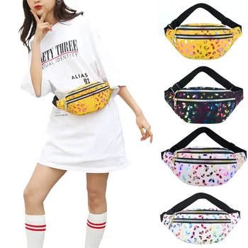 

NEW Waist Bags Women Pink Silver Fanny Pack Female Belt Bag Floral Print Waist Packs Laser Chest Phone Pouch