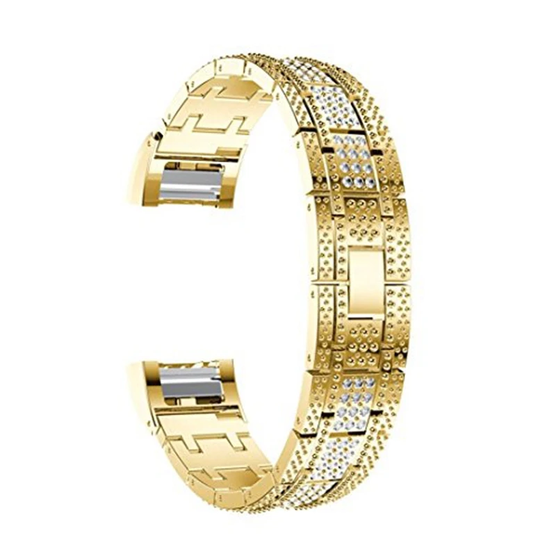 

Alloy Crystal Watch Band Wrist Strap with Metal Frame for Fitbit Charge 2 Gold